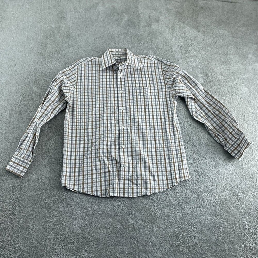 Faconnable Mens Medium Long Sleeve Button-Up Shirt Plaid 100% Cotton 0167